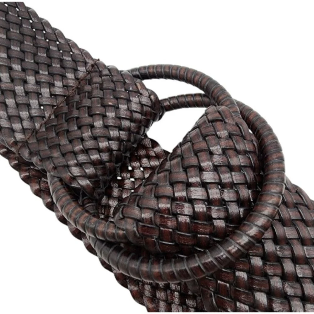 Women's Woven Double Ring Wide Belt Brown One Size Boho Festival Coachella Y2K